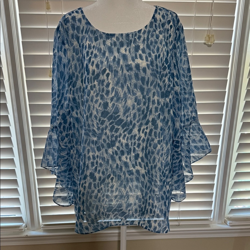 Kasper Blue Plus Size Ruffle-Sleeve Blouse